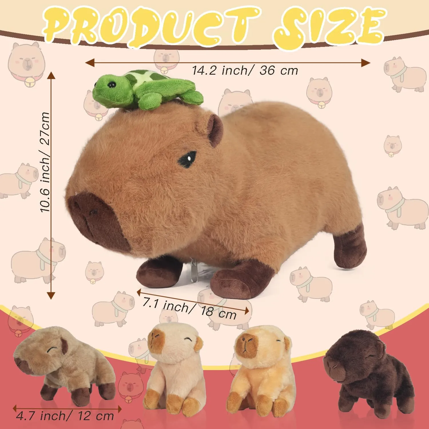 5 in 1 Capybara Plush Large Capybara Stuffed Animal with 4 Cute Babies Inside, 14.2" Mommy Stuffed Capybara Plushies Pillow Toys with Zippered Pouch for Kids Boys Girls Birthday Christmas Party Gifts