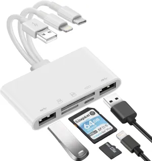 5-in-1 Memory Card Reader, MFi Certified Type C Adapter for Mac, iPad, USB C & USB A Devices, Supports SD/Micro SD/SDHC/SDXC/MMC