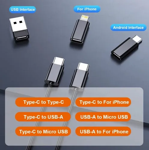 5-in-1 PD60W Fast Charge Cable Conversion Adapter USB Micro iPhone Conversion Adapter USB C to Type C Cable Card Storage Case