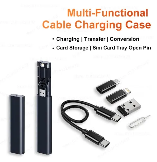 5-in-1 PD60W Fast Charge Cable Conversion Adapter USB Micro iPhone Conversion Adapter USB C to Type C Cable Card Storage Case
