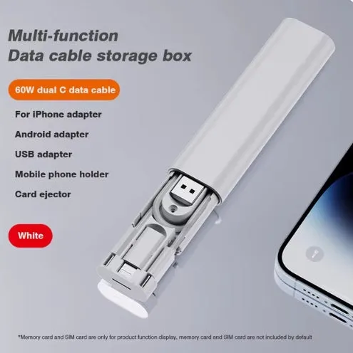 5-in-1 PD60W Fast Charge Cable Conversion Adapter USB Micro iPhone Conversion Adapter USB C to Type C Cable Card Storage Case