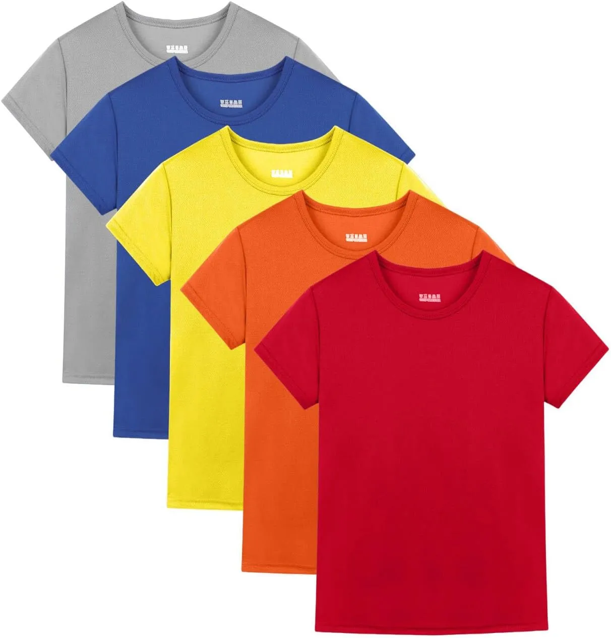 5 Pack Boys/Kids/Teens Quick Dry Shirts Mesh Moisture Wicking Active Athletic Performance T-Shirts(Age 4-18Y)