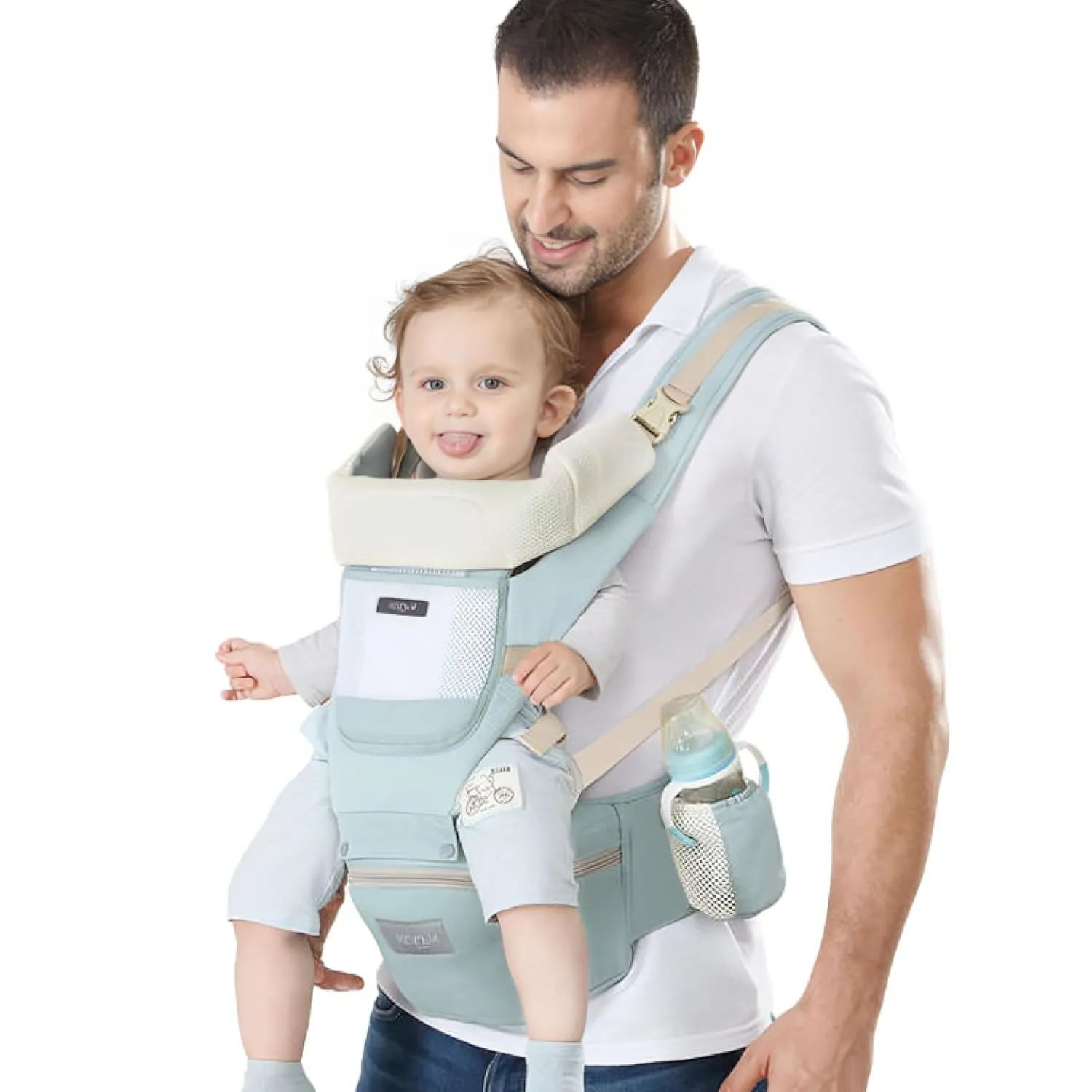 6-in-1 Safety Certified Ergonomic Quality Baby Carrier with Hip Seat: Kangaroo Bag Design for Newborns to Toddlers. Head Supporting Front and Back Support for Parents (Green)