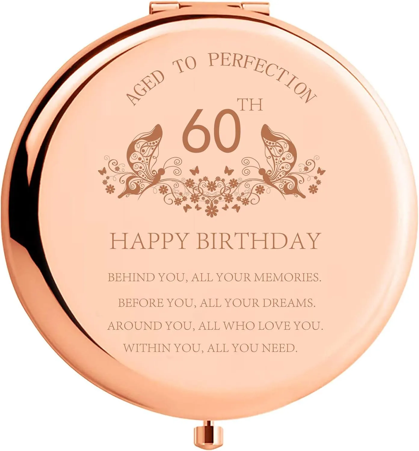 60th Birthday Gifts for Women Stainless Steel Portable Compact Makeup Mirror Behind You All Your Memories Best 60 Years Old Birthday Gift Ideas with Gift Box Engraved Mirror for Wife Friend Rose Gold