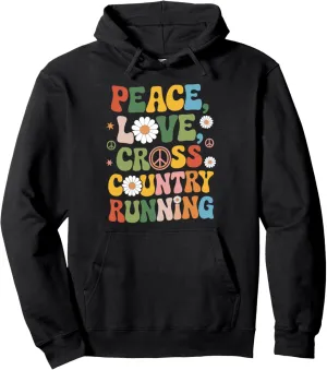 70s Hippie Retro Peace Love Cross Country Running Pullover Hoodie