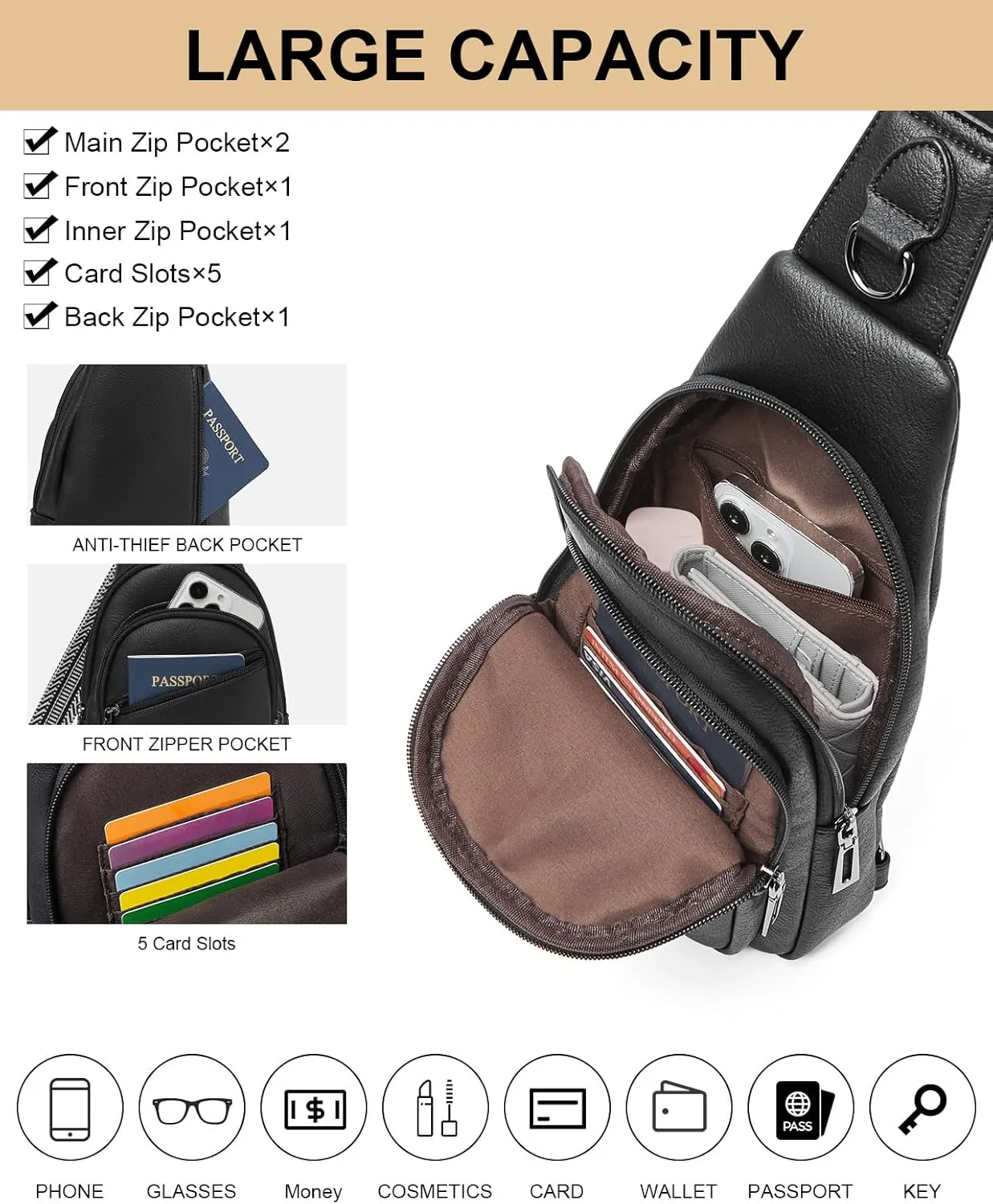 7L Sling Bag Crossbody Bags for Women Fanny Packs Purses Cross Body Bag for Woman Small backpack Travel Shoulder Bag handbags