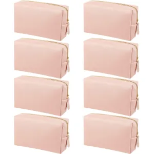 8 Pcs Makeup Bag Pu Leather Cosmetic Pouch Waterproof Small Toiletry Bag Portable Cosmetic Organizer Water Resistant Storage Purse for Lady Women Daily Storage Travel Organizer (Pink,Medium)