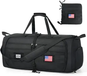 80L Tactical Duffle Bag with Shoes Compartment, Foldable Travel Duffel Bags for Men Women, Large Packable Travel Bag, Water-Resistant Overnight Weekender Bags with Adjustable Shoulder Strap