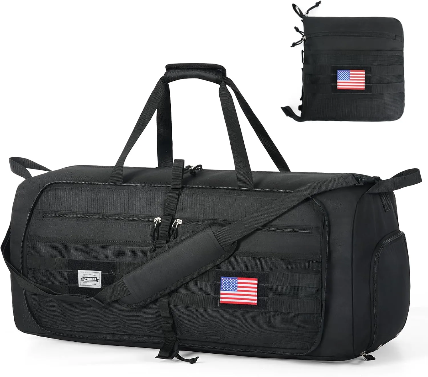 80L Tactical Duffle Bag with Shoes Compartment, Foldable Travel Duffel Bags for Men Women, Large Packable Travel Bag, Water-Resistant Overnight Weekender Bags with Adjustable Shoulder Strap