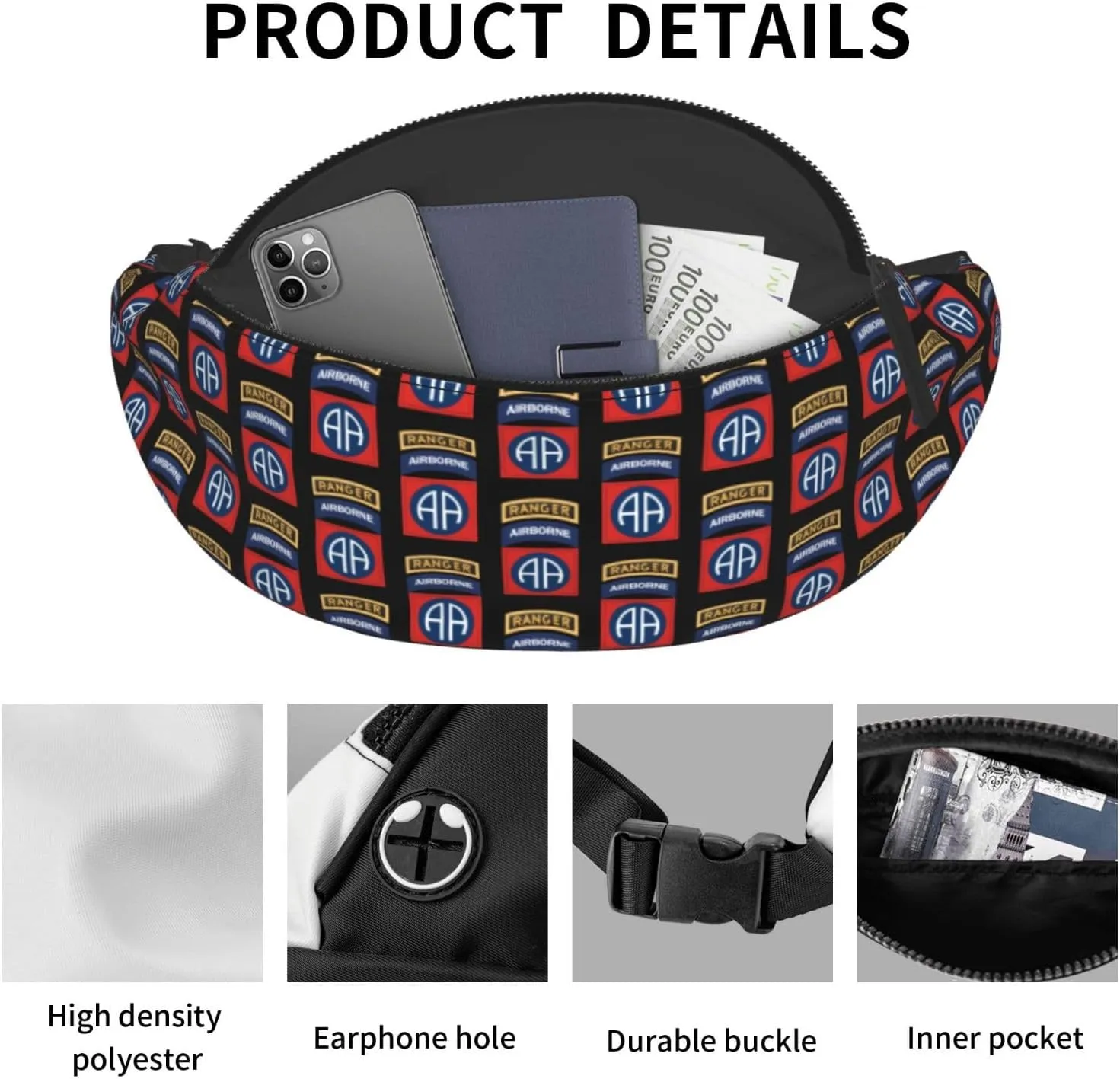 82nd Airborne Fanny Pack Daypack Crossbody Waist Bag For Travel Sports Running Hiking