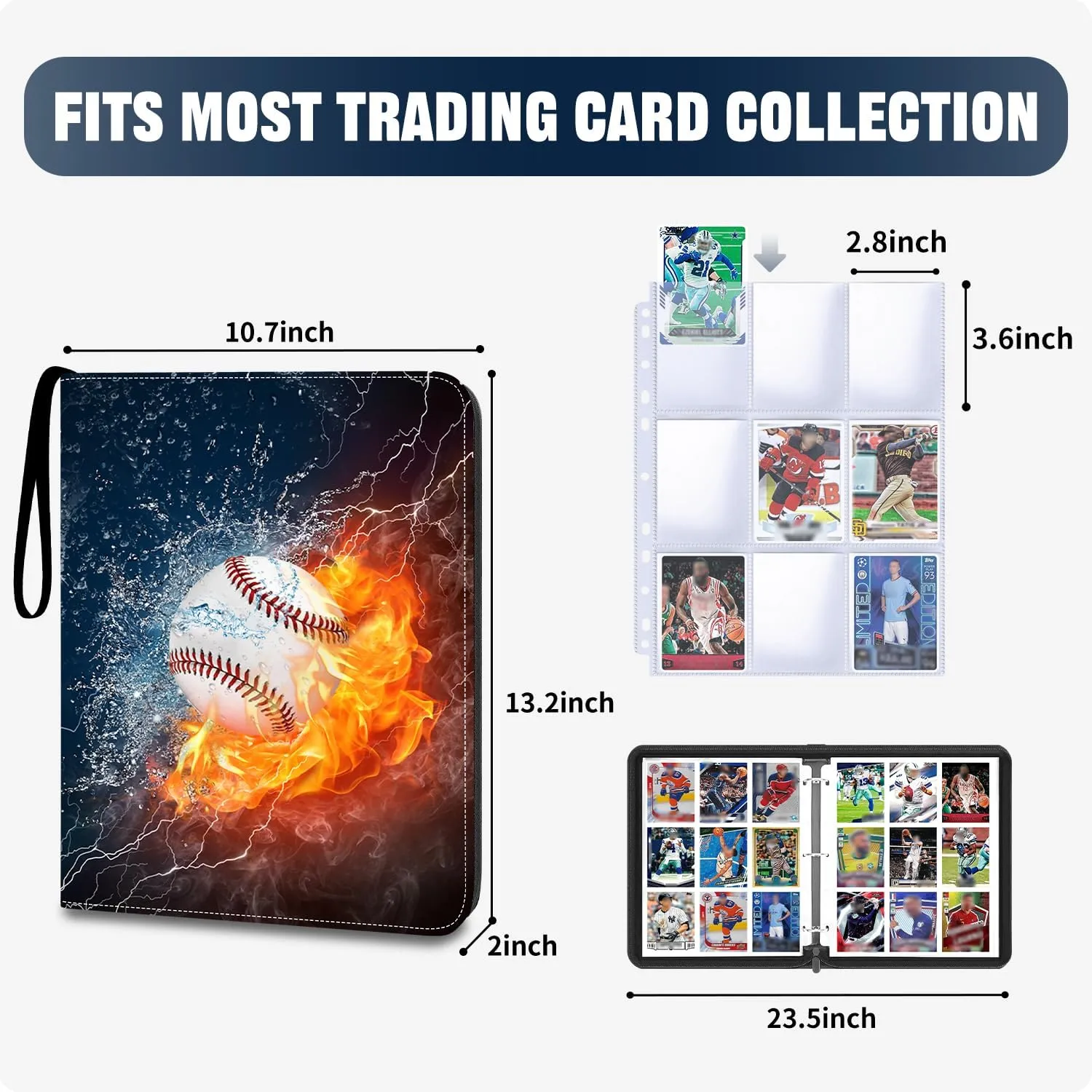 9-Pocket Baseball Card Binder - Holds 900 Cards with 50 Removable Sleeves | Sports & Trading Card Album for Collectibles