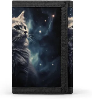 A Cat in A Nebula Wallet Compact Trifold Wallet with Keychain Lightweight & Durable Purse for Outdoor