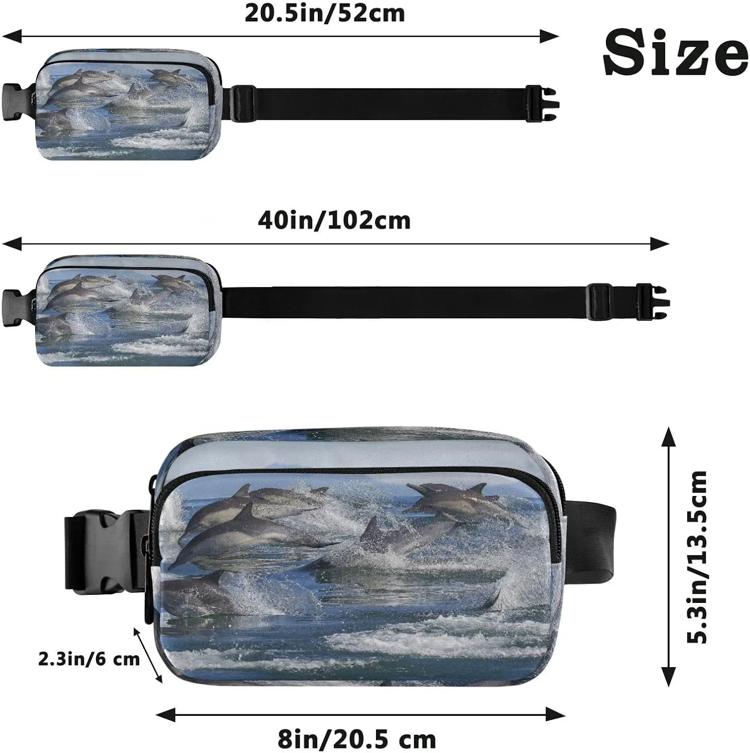 A Group of Dolphins with Long Beaks Jumped out of the Water Adjustable Belt Running Bag, Crossbody Fanny Pack Waist Runners Bag Tote for Women Men Sports Hiking Fitness Exercise Gym Pouch