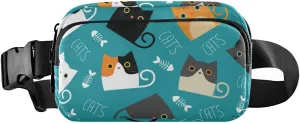 A Set of Different Color Cats and Fishes Bone Silhouettes Adjustable Belt Running Bag, Crossbody Fanny Pack Waist Runners Bag Tote for Women Men Sports Hiking Fitness Exercise Gym Pouch