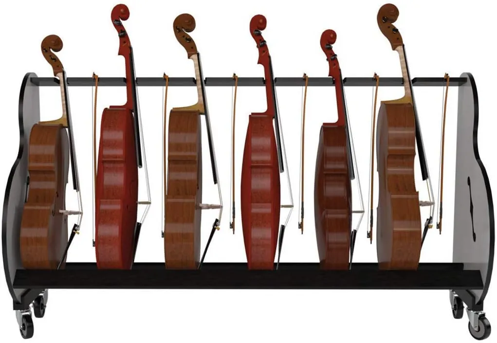 A&S Crafted Products The Band Room 6 Cello Storage & Transport Cart For Music Classrooms | Designed for Music Teachers | Hold Four ½, ¾ and full-size cellos | Made In U.S.A.