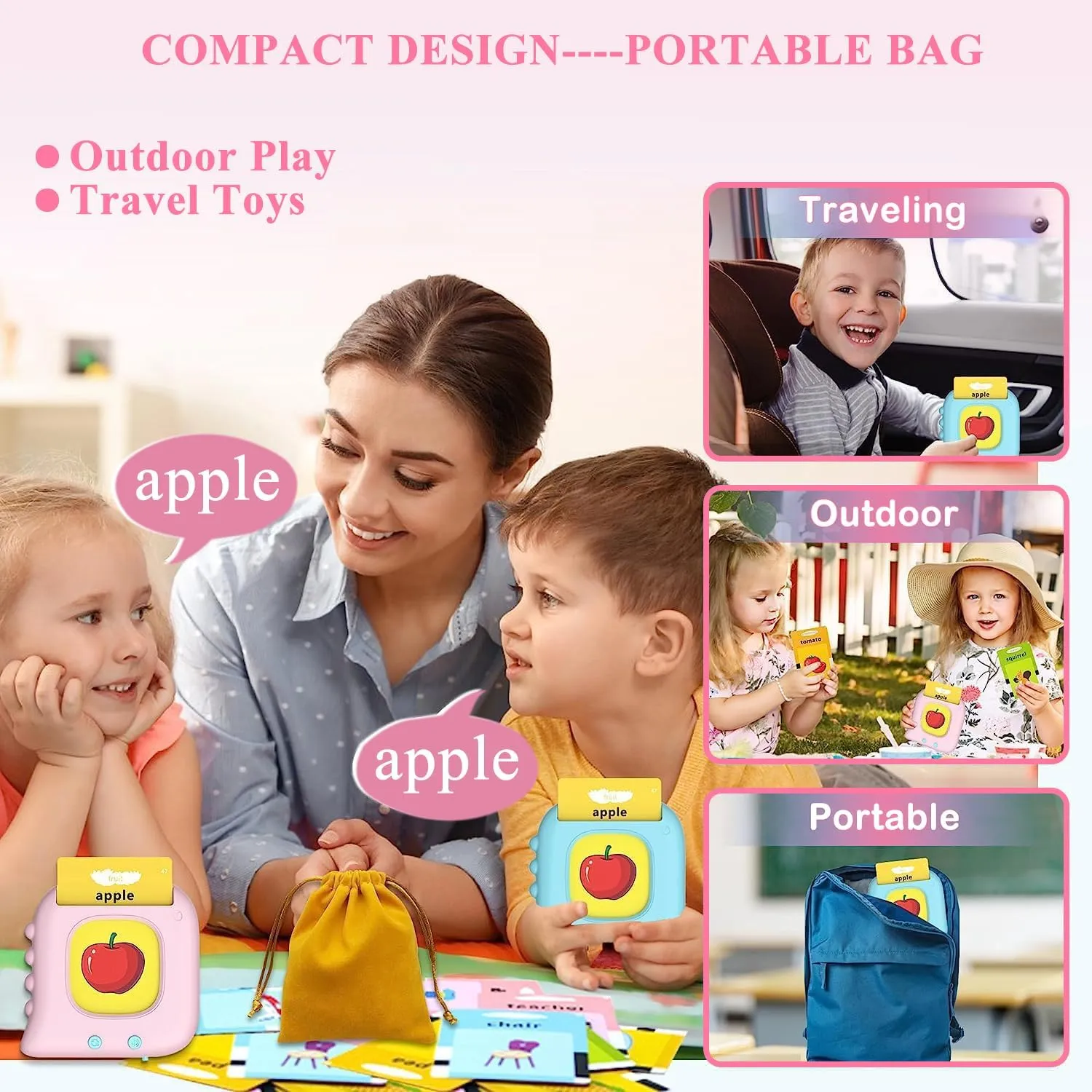 ABC Learning Toddler Girl Toys Talking Flash Cards with 510 Sight Words, Montessori Educational Toys for 2 3 4 5 6 Year Old, Pocket Speech Therapy Materials, Autism Sensory Toy, Birthday Gift Ideas