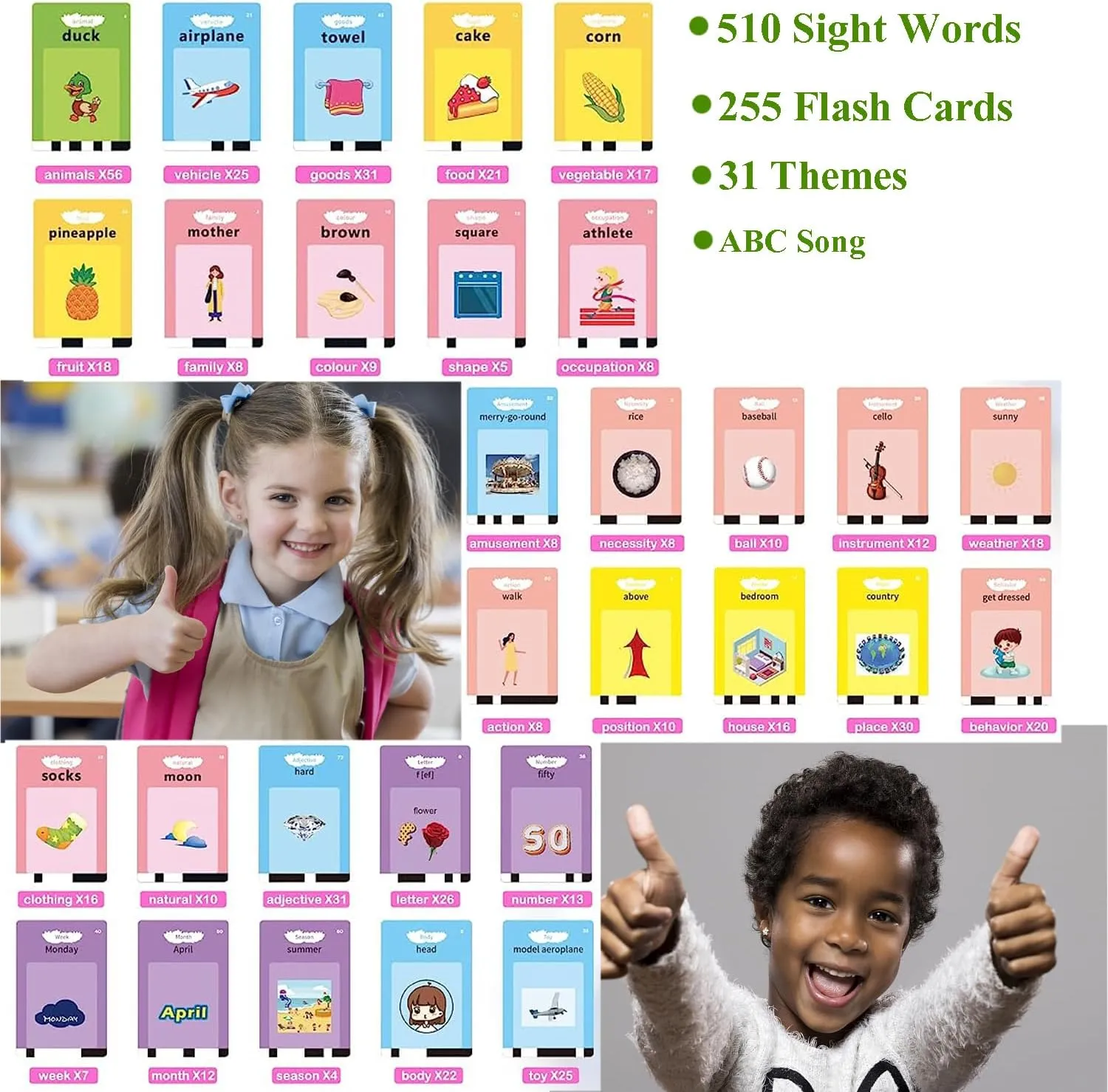 ABC Learning Toddler Girl Toys Talking Flash Cards with 510 Sight Words, Montessori Educational Toys for 2 3 4 5 6 Year Old, Pocket Speech Therapy Materials, Autism Sensory Toy, Birthday Gift Ideas