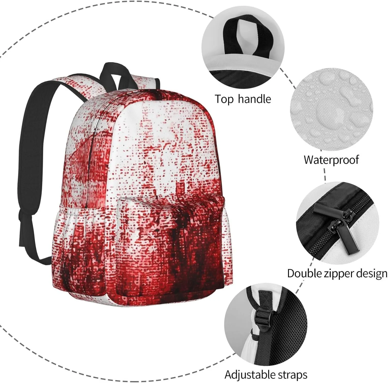 Abstract Bloody Backpack Casual Laptop Backpack Large Capacity Double Shoulder Bag Travel Daypack For Women Men