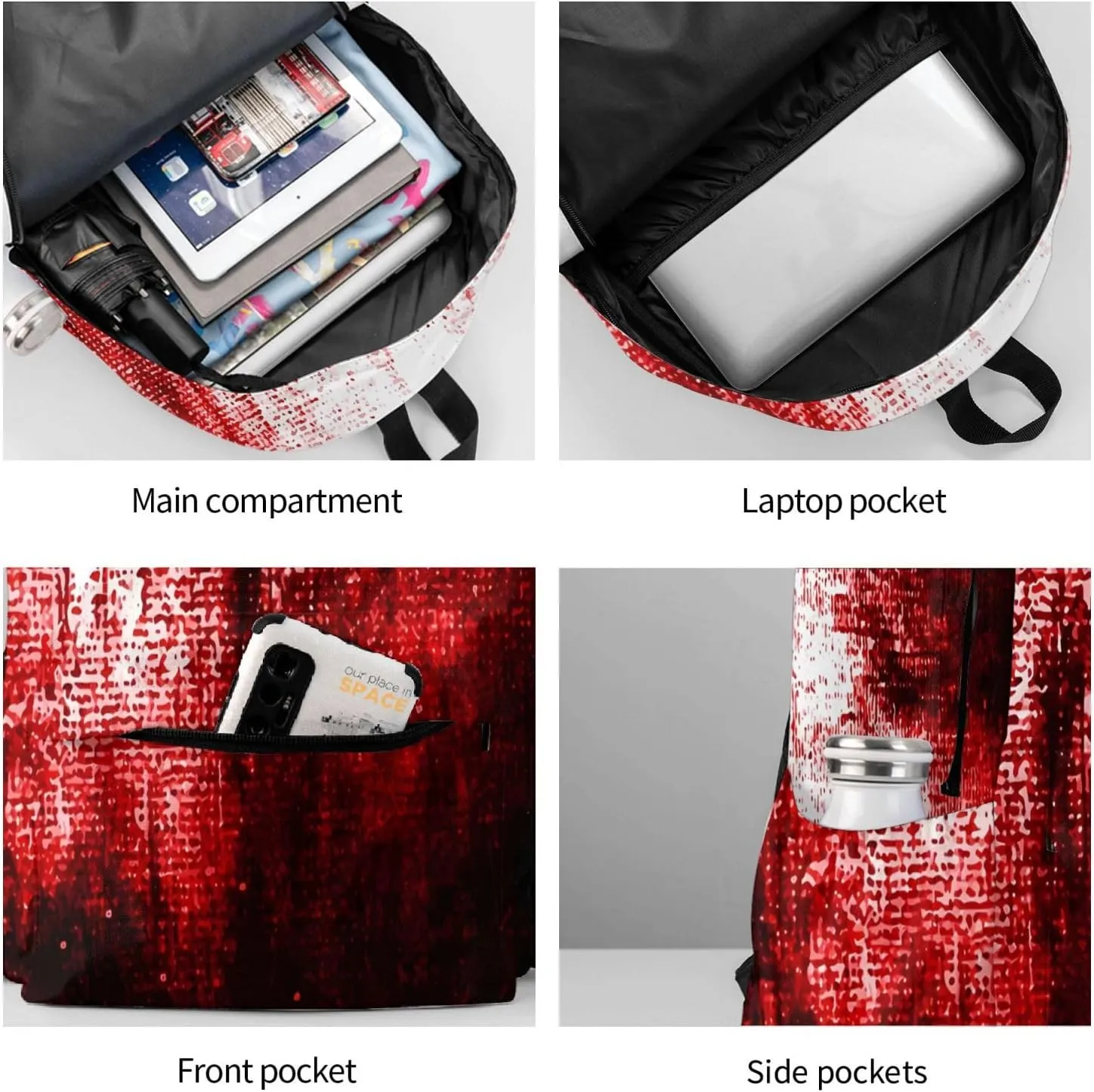 Abstract Bloody Backpack Casual Laptop Backpack Large Capacity Double Shoulder Bag Travel Daypack For Women Men