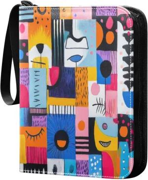 Abstract Colorful Card Binder 4-Pocket, 400 Pockets Card Holder with 50 Removable Sleeves and Zipper for Games Baseball Football Sports Card