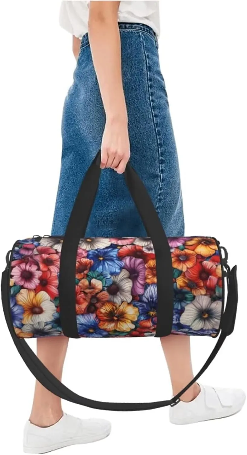 Abstract Flower Travel Duffle Bag Carry On Bag for Travel Gym Yoga Business Trip Lightweight Weekender Overnight Bags for Women Hawaiian Tropical Hibiscus Nylon Shoulder Tote Bags