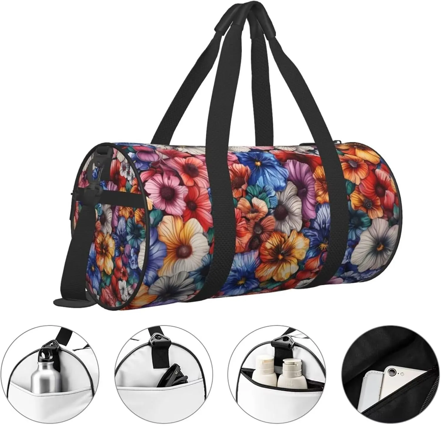 Abstract Flower Travel Duffle Bag Carry On Bag for Travel Gym Yoga Business Trip Lightweight Weekender Overnight Bags for Women Hawaiian Tropical Hibiscus Nylon Shoulder Tote Bags