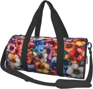 Abstract Flower Travel Duffle Bag Carry On Bag for Travel Gym Yoga Business Trip Lightweight Weekender Overnight Bags for Women Hawaiian Tropical Hibiscus Nylon Shoulder Tote Bags