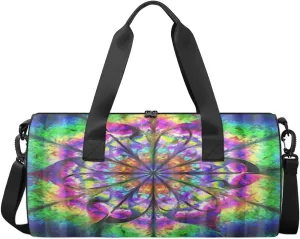 Abstract Watercolor Mandala Sports Duffel Bag, Gym Tote Bag Waterproof Weekender Travel Bag for Overnight Travel Luggage Workout Women Men