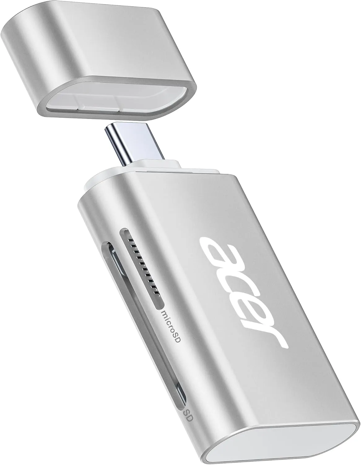 Acer USB C SD 4.0 Card Reader, 2 in 1 UHS-II Micro SD Card Reader to Type C Adapter for MicroSD, SDXC, SDHC, RS-MMC Compatible with iPhone 15/16, MacBook Pro/Air, Laptop, Tablet(Silver)