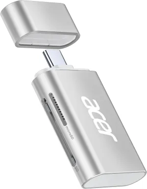 Acer USB C SD 4.0 Card Reader, 2 in 1 UHS-II Micro SD Card Reader to Type C Adapter for MicroSD, SDXC, SDHC, RS-MMC Compatible with iPhone 15/16, MacBook Pro/Air, Laptop, Tablet(Silver)