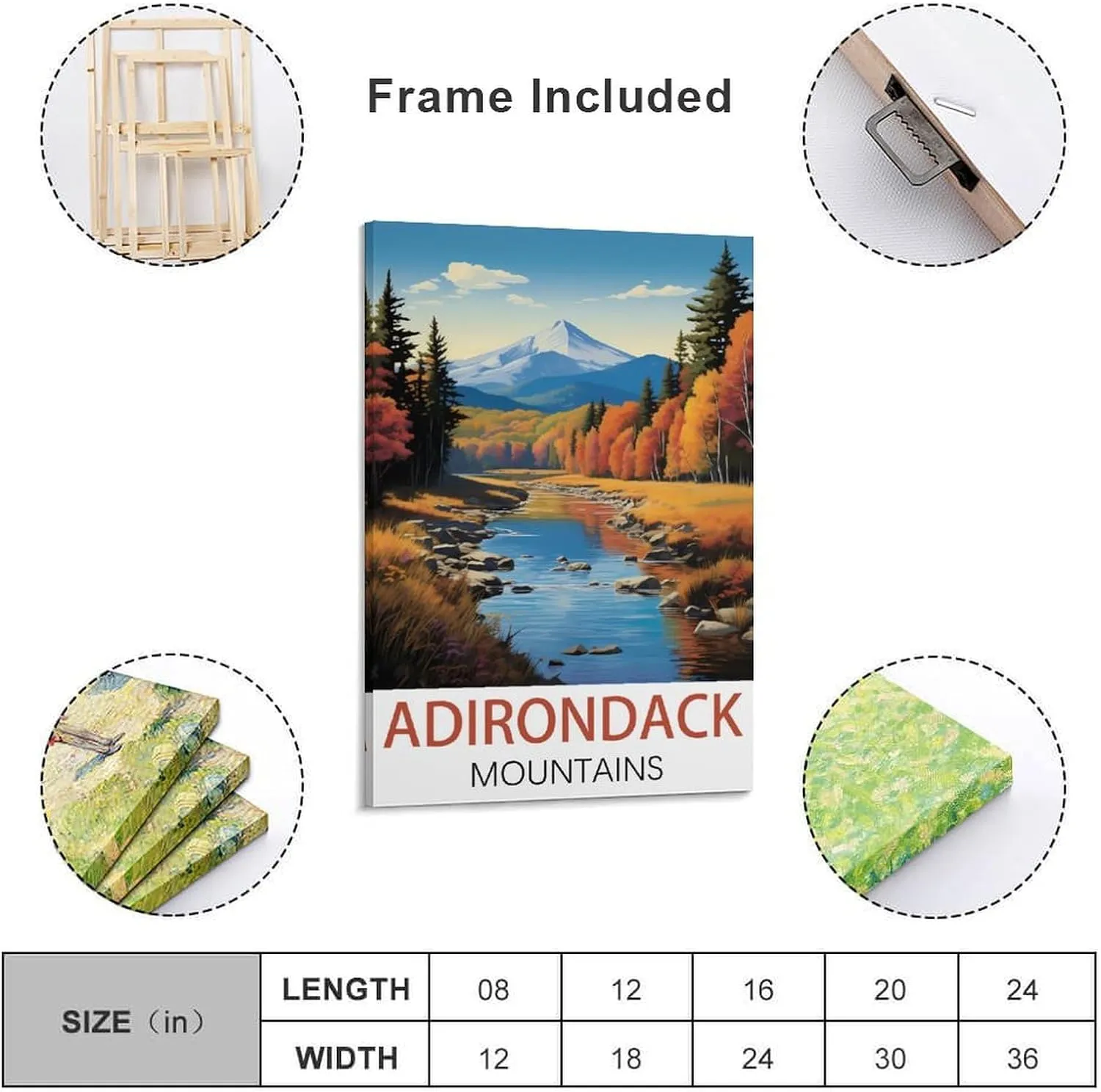 Adirondack Mountains Travel Poster Print Canvas Wall Art for Bedroom Living Room HD Print Posters 08x12inch(20x30cm)