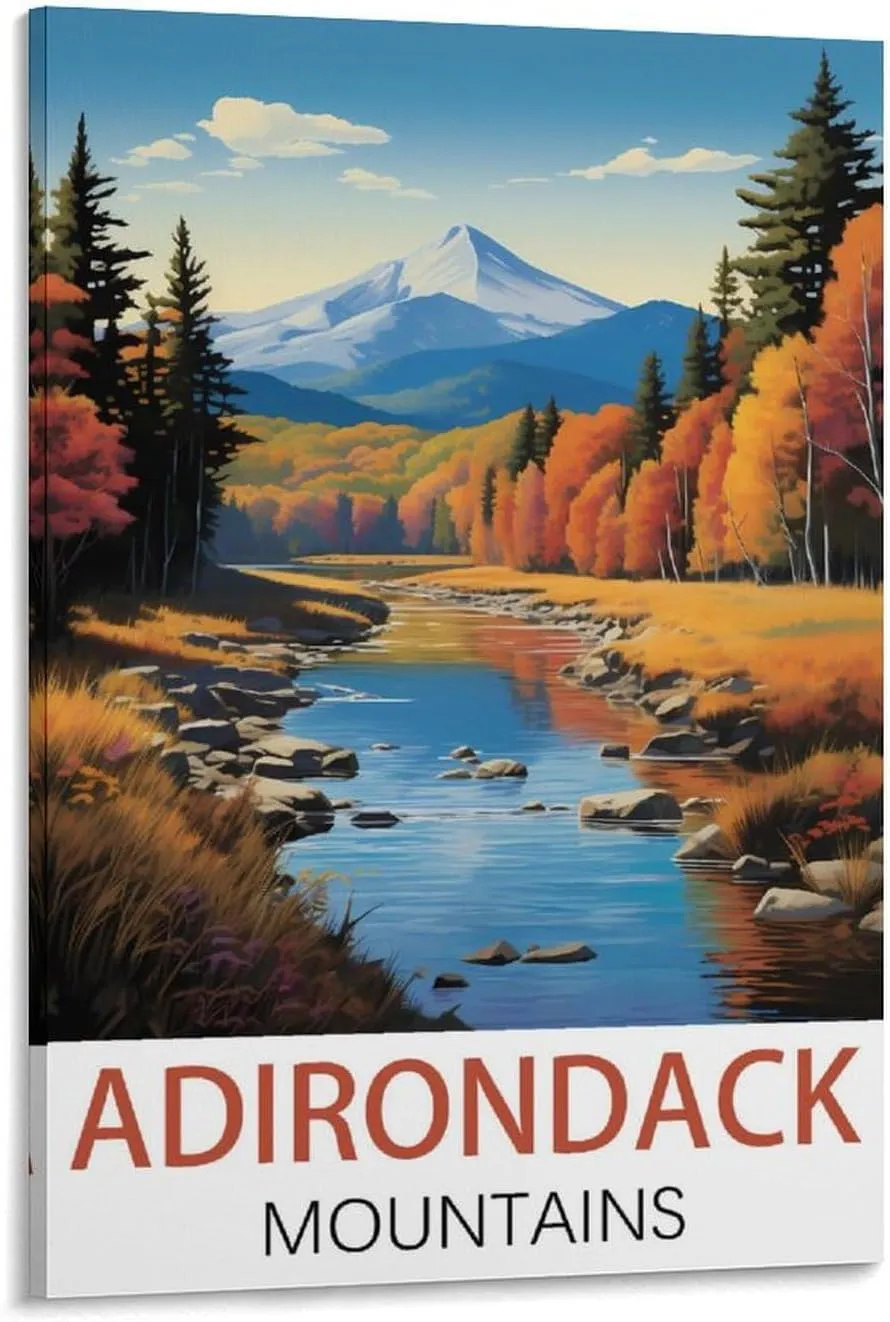 Adirondack Mountains Travel Poster Print Canvas Wall Art for Bedroom Living Room HD Print Posters 08x12inch(20x30cm)