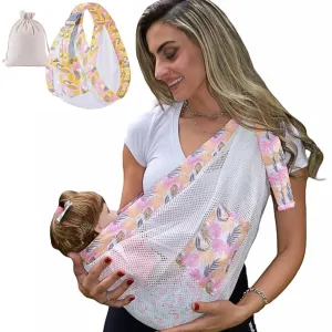 Adjustable Baby Sling for Newborn to Toddler (7–44 lbs) – Soft Wrap with Safety Buckle & Shoulder Straps – Hands-Free, Comfortable Babywearing – Tropical Pink