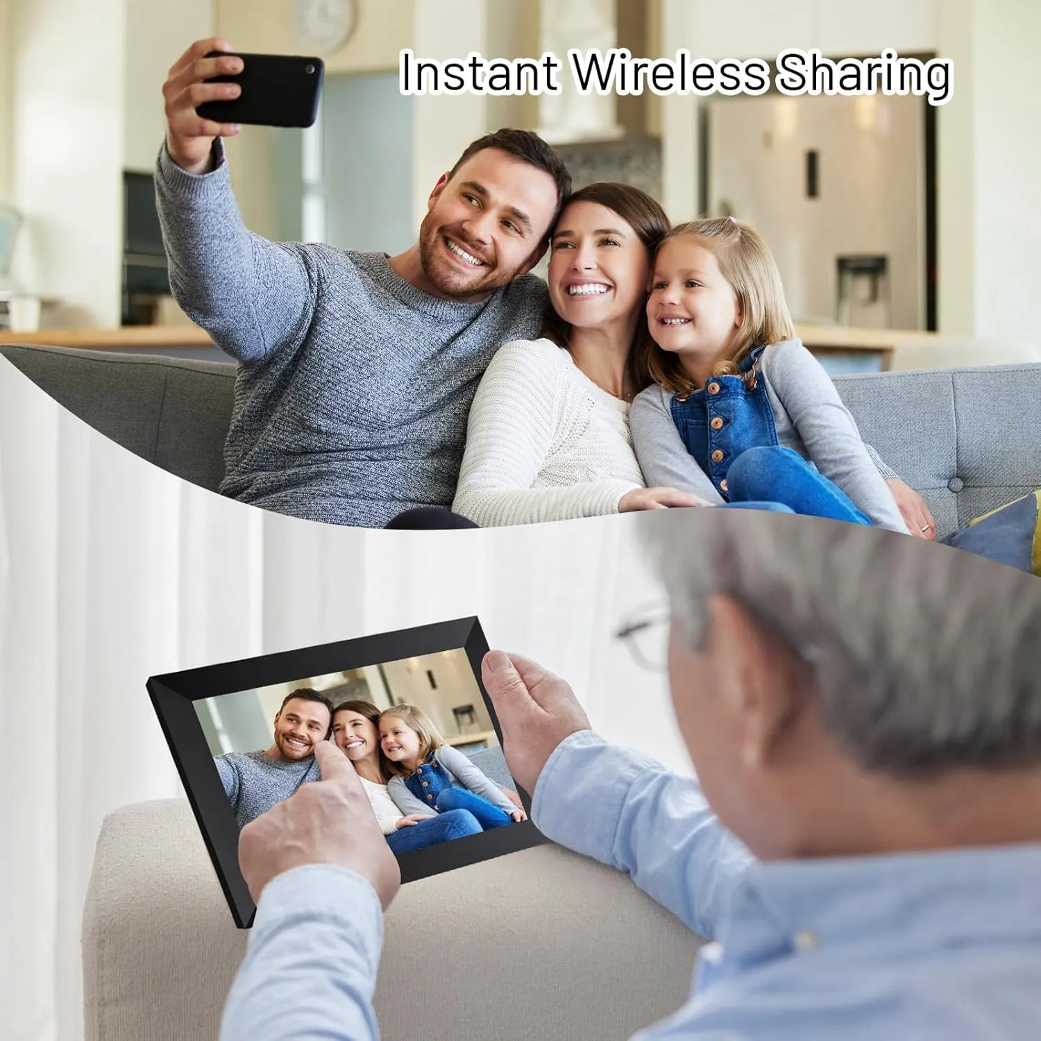 AEEZO 10.1 Inch WiFi Digital Picture Frame, IPS Touch Screen Smart Cloud Photo Frame with 32GB Storage, Auto-Rotate Easy Setup to Share Photos or Videos via AiMOR APP, Wall Mountable Black