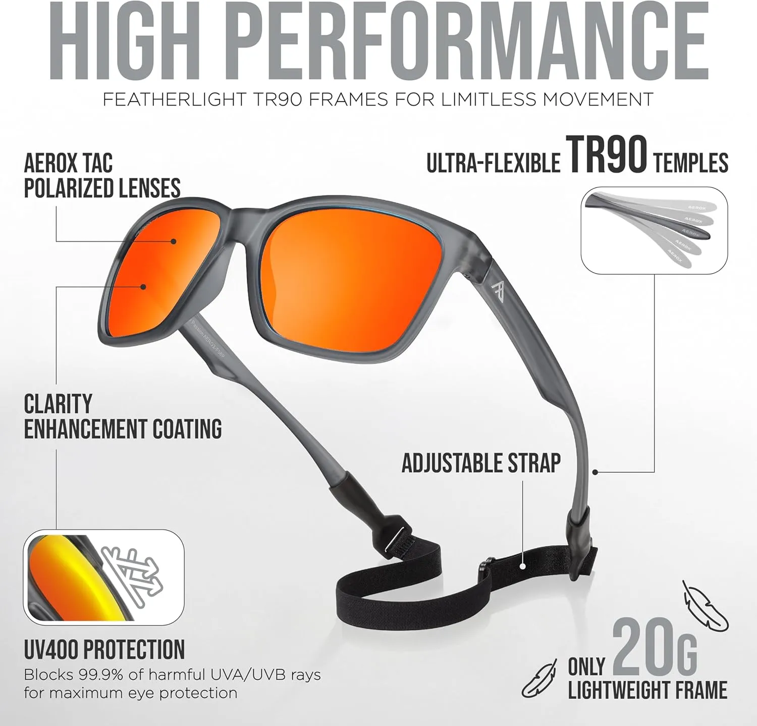AEROX Polarized Sunglasses for Running, Cycling, Golf, and Driving - UV Protection Sports Glasses for Men, Women