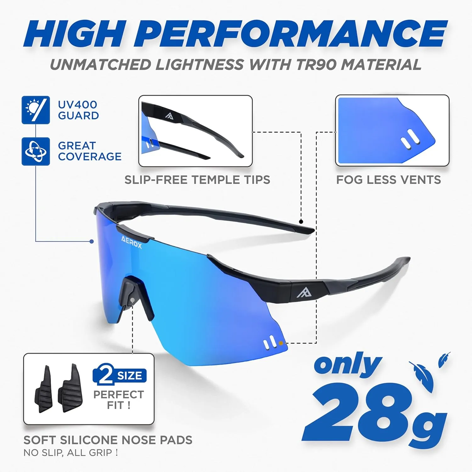 AEROX Running Sunglasses and Sports Glasses for Men and Women - Shades for Cycling and Baseball