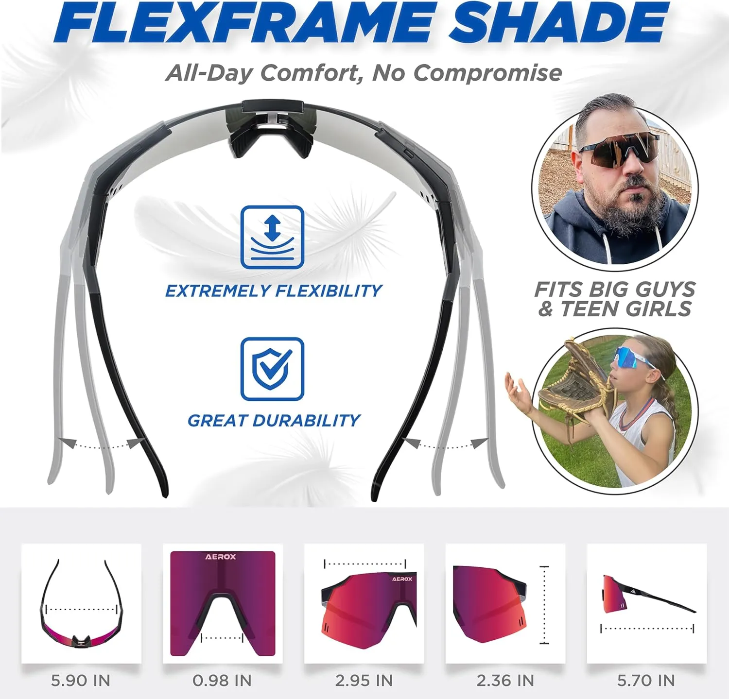 AEROX Running Sunglasses and Sports Glasses for Men and Women - Shades for Cycling and Baseball