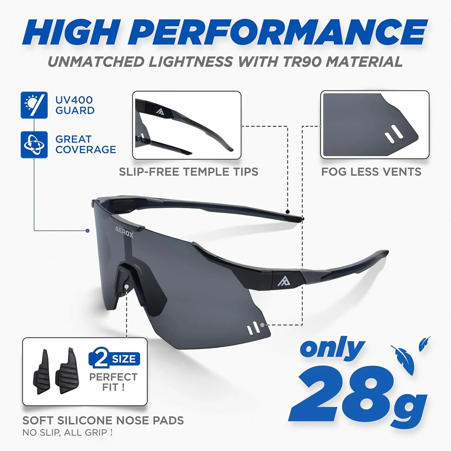 AEROX Running Sunglasses and Sports Glasses for Men and Women - Shades for Cycling and Baseball