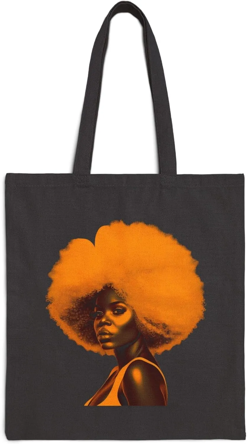African American Tote Bag for Black Women Afro Black History Month Shoulder Handbag Cotton Canvas Tote 15inches x 16inches