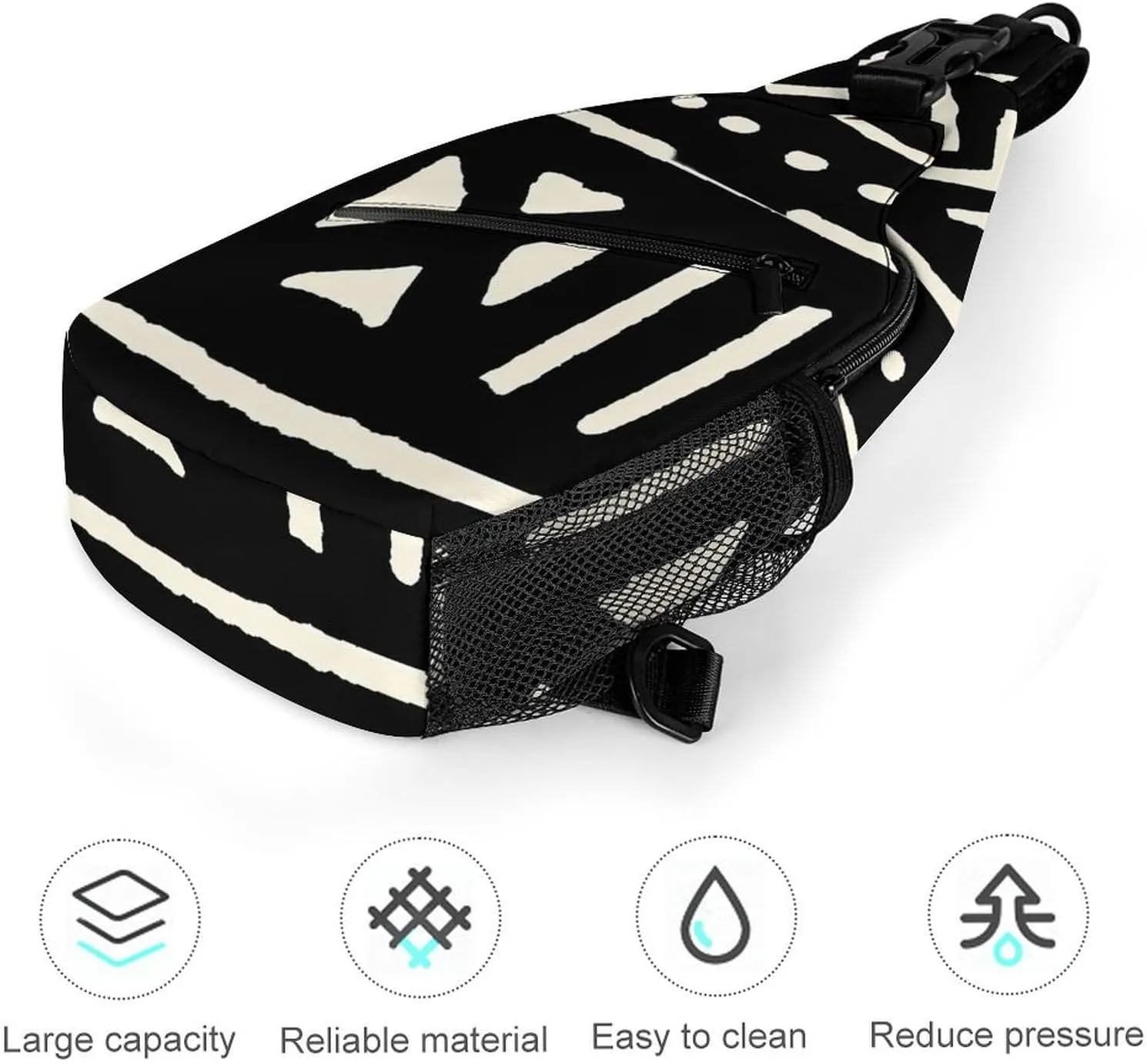 African Mud Cloth Black And White A Spacious And Large Capacity Portable Adjustable Chest Bag