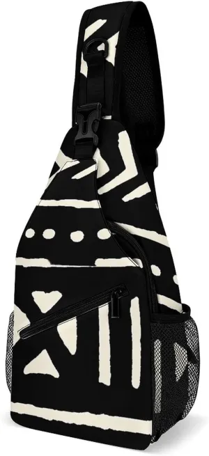 African Mud Cloth Black And White A Spacious And Large Capacity Portable Adjustable Chest Bag