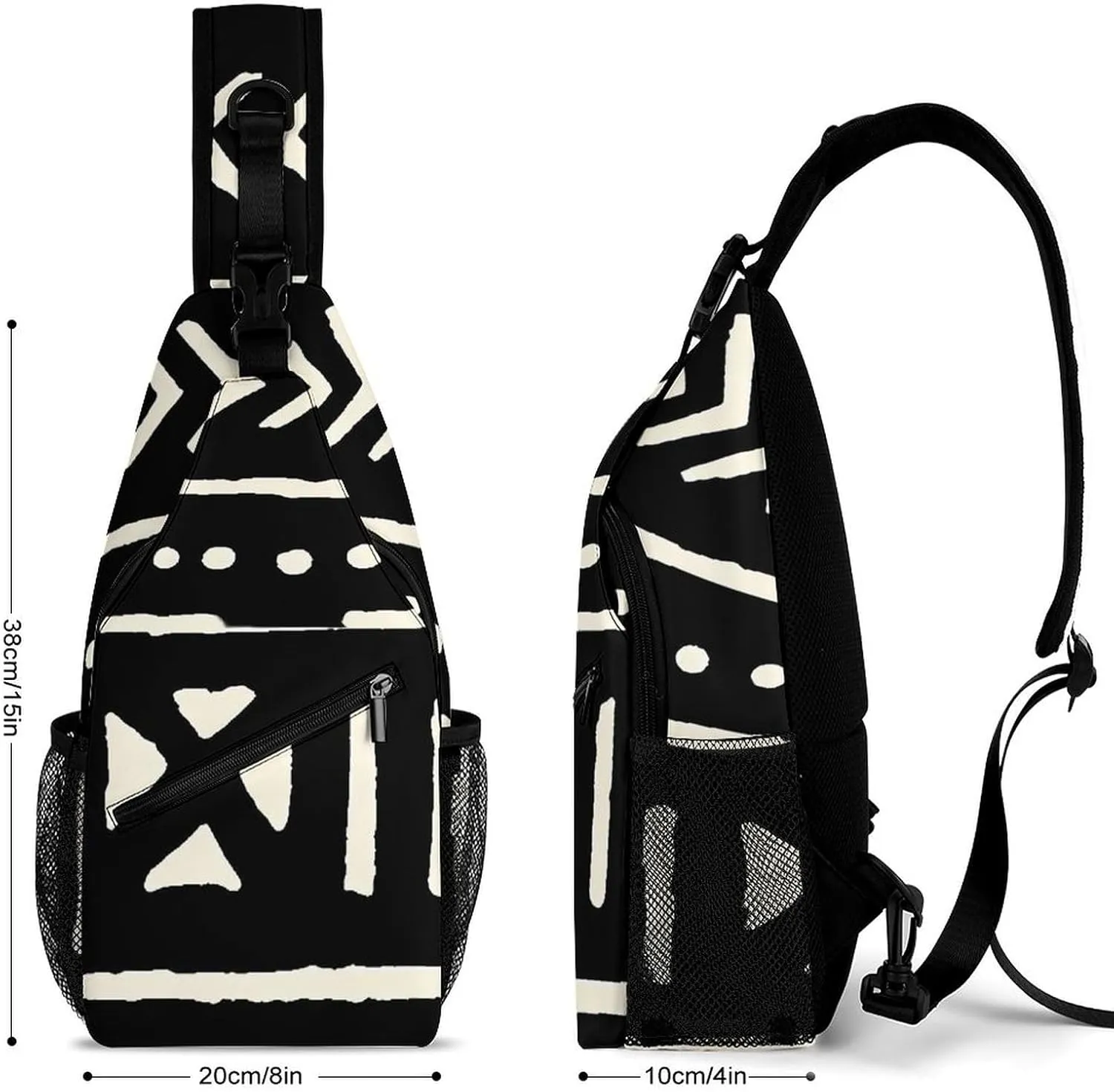 African Mud Cloth Black And White A Spacious And Large Capacity Portable Adjustable Chest Bag