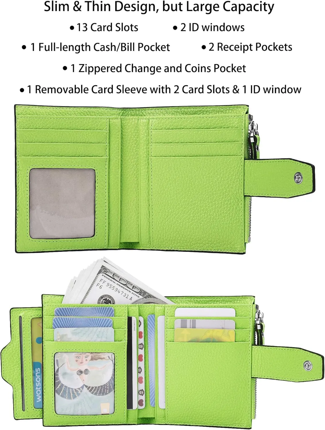 AINIMOER Women's RFID Blocking Leather Small Compact Bi-fold Zipper Pocket Wallet Card Case Purse with id Window