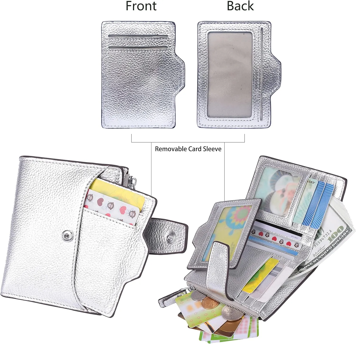 AINIMOER Women's RFID Blocking Leather Small Compact Bi-fold Zipper Pocket Wallet Card Case Purse with id Window