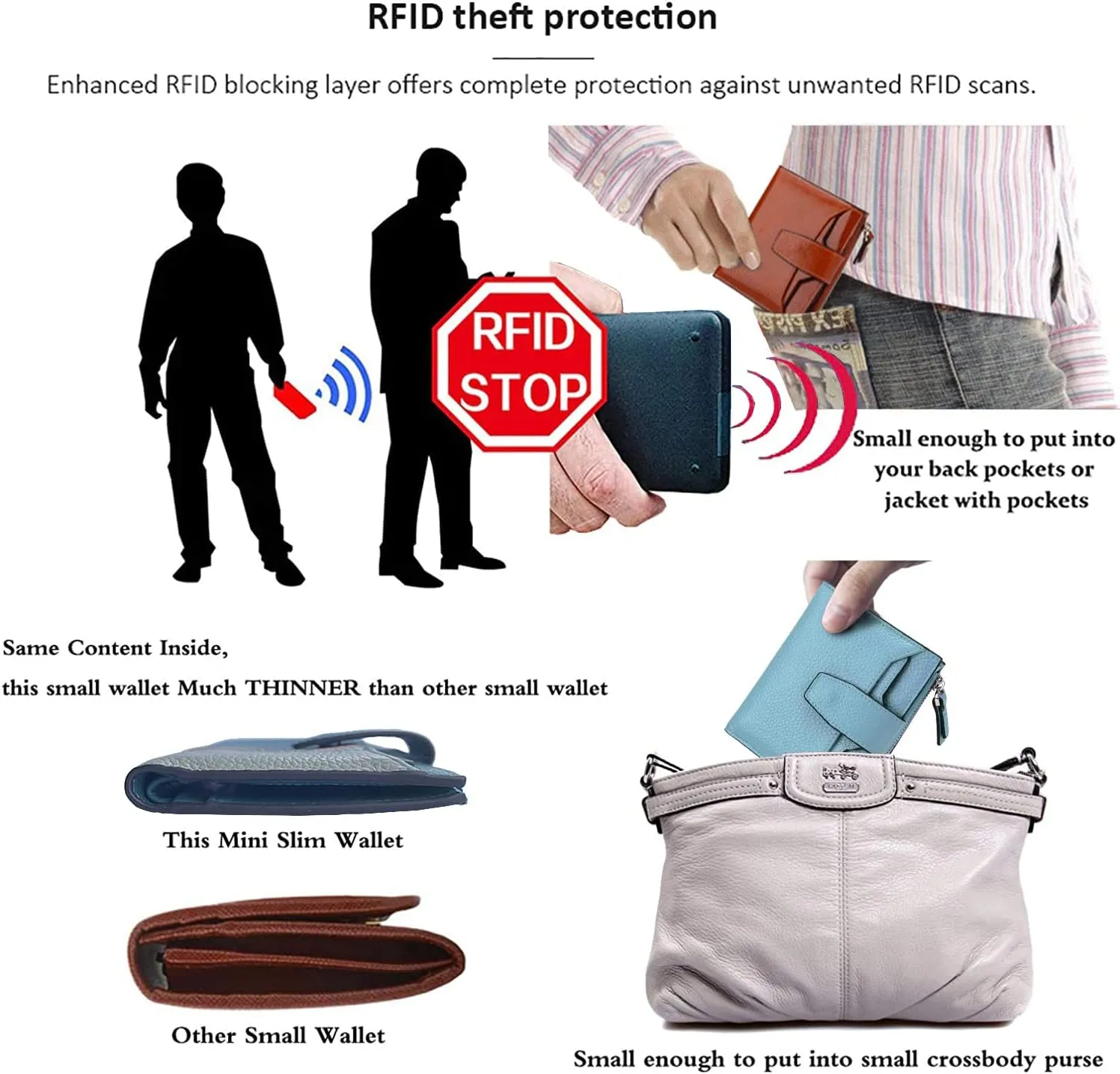 AINIMOER Women's RFID Blocking Leather Small Compact Bi-fold Zipper Pocket Wallet Card Case Purse with id Window
