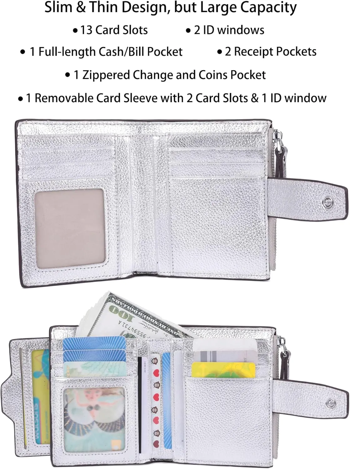 AINIMOER Women's RFID Blocking Leather Small Compact Bi-fold Zipper Pocket Wallet Card Case Purse with id Window