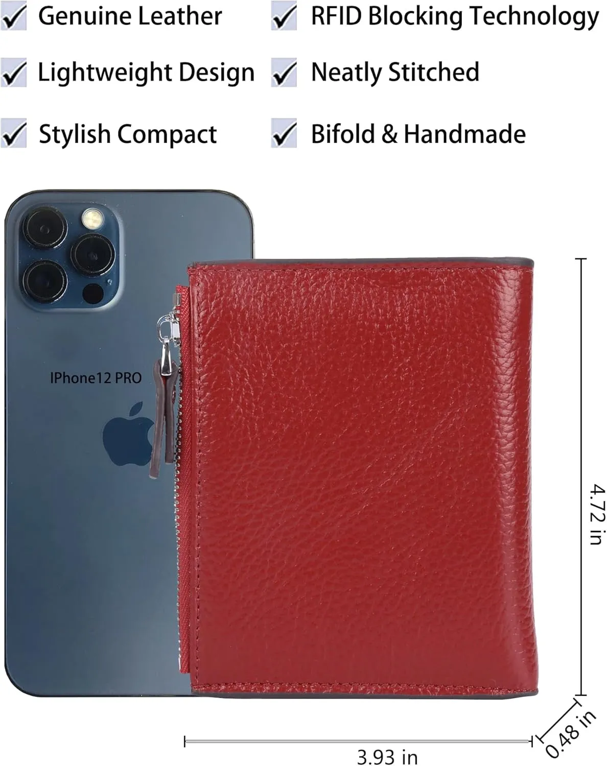 AINIMOER Women's RFID Blocking Leather Small Compact Bi-fold Zipper Pocket Wallet Card Case Purse with id Window