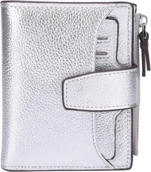 AINIMOER Women's RFID Blocking Leather Small Compact Bi-fold Zipper Pocket Wallet Card Case Purse with id Window