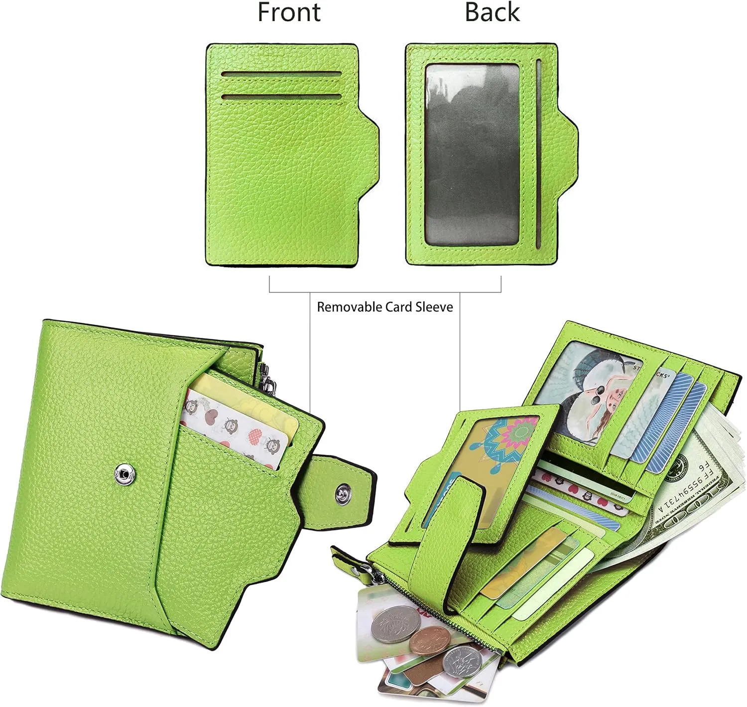 AINIMOER Women's RFID Blocking Leather Small Compact Bi-fold Zipper Pocket Wallet Card Case Purse with id Window