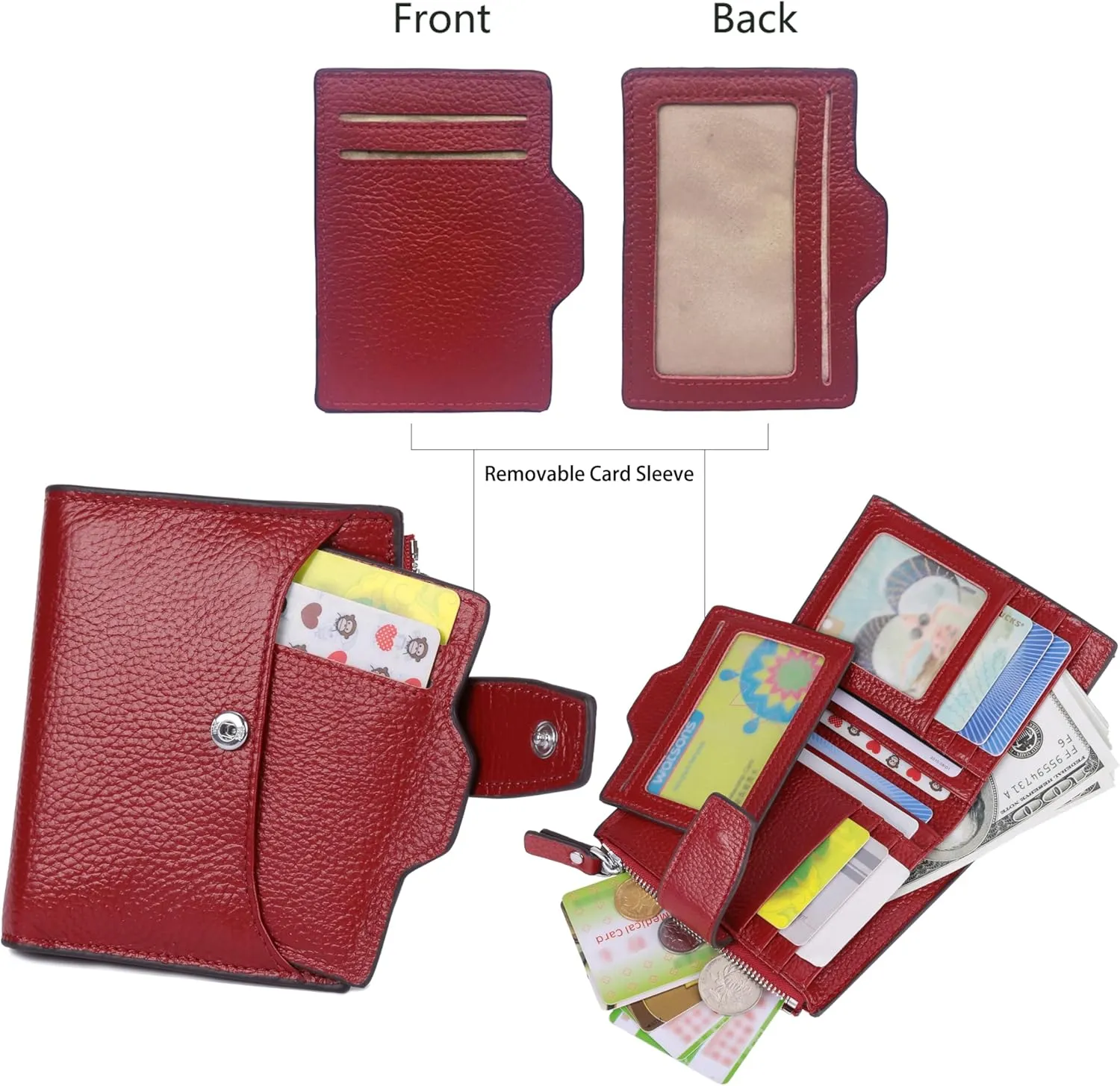 AINIMOER Women's RFID Blocking Leather Small Compact Bi-fold Zipper Pocket Wallet Card Case Purse with id Window
